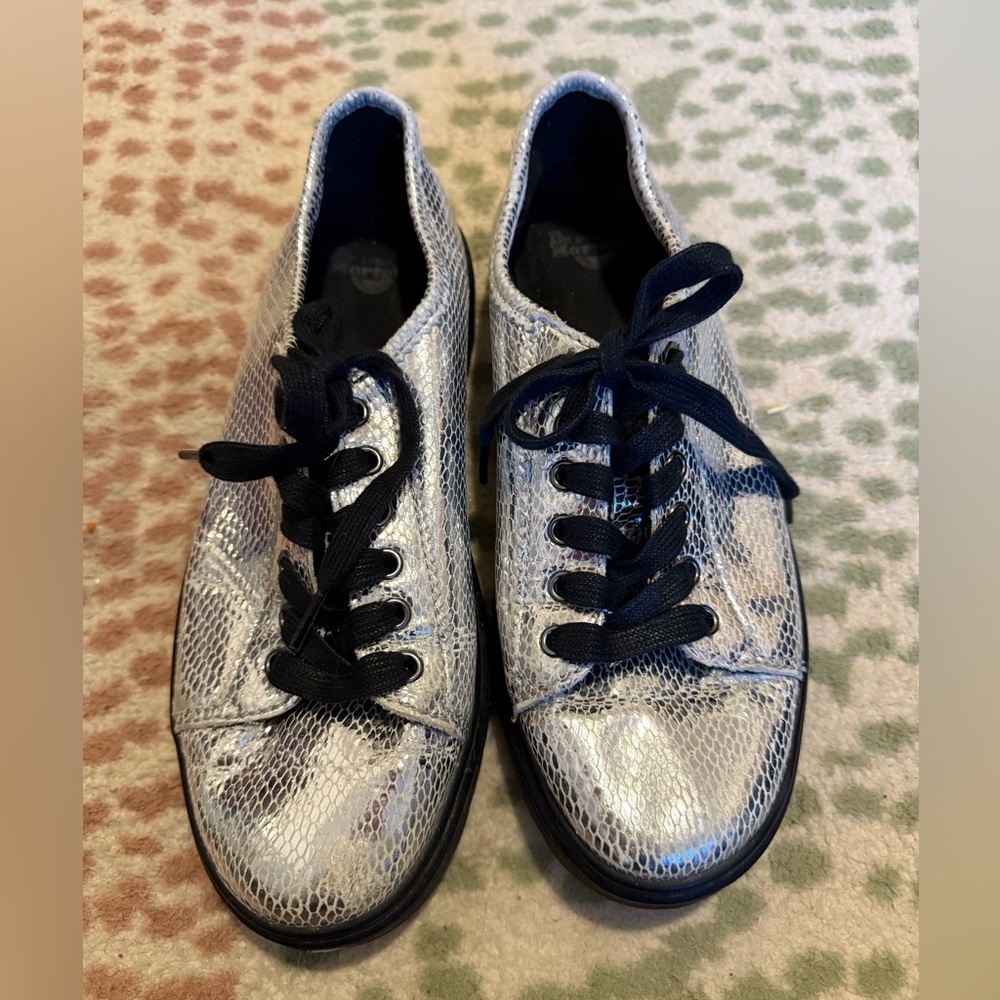 Vintage Dr. Martens Silver Snake Sneakers with Black Laces